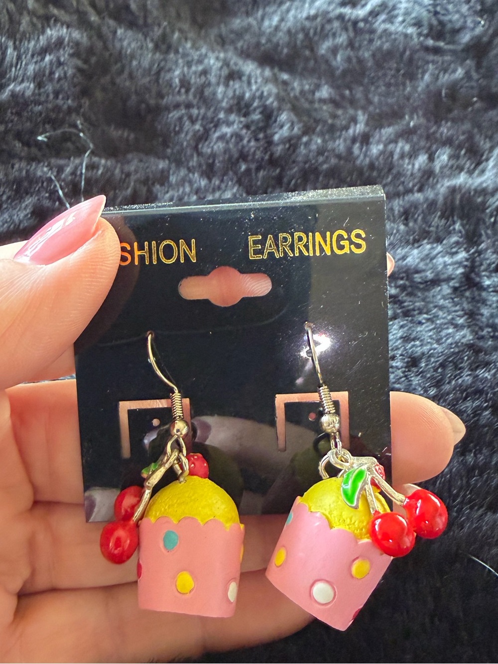 Kids Pink Cupcake & Cherry Dangle Earrings